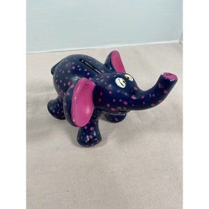 Blue W/ Pink Polkadots￼ Elephant Bank Ceramic.
